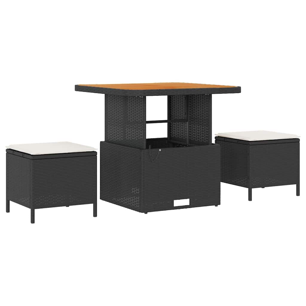 10-teilige Garten Sofa Set mit Kissen Schwarz Poly-Rattan Akazie
