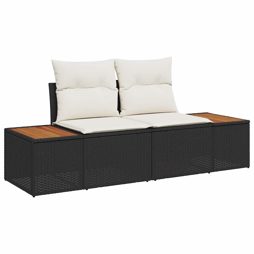 10-teilige Garten Sofa Set mit Kissen Schwarz Poly-Rattan Akazie