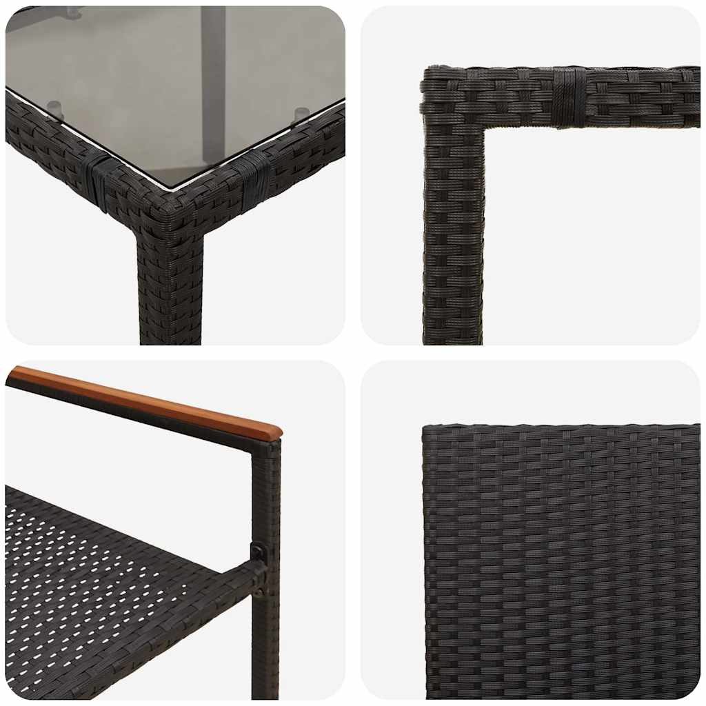 3-teiliges Garten Essset Schwarz Poly-Rattan