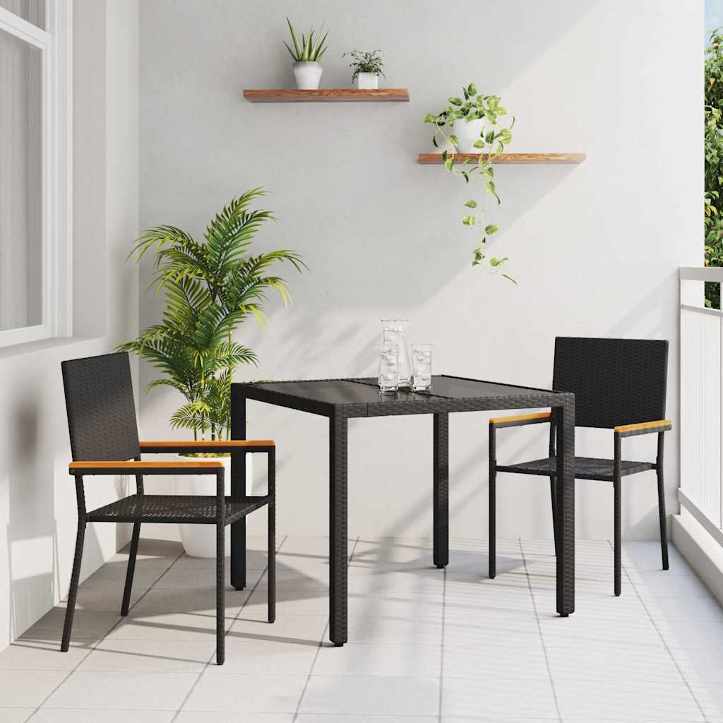 3-teiliges Garten Essset Schwarz Poly-Rattan