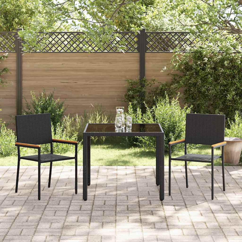 3-teiliges Garten Essset Schwarz Poly-Rattan