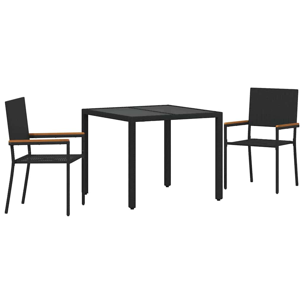 3-teiliges Garten Essset Schwarz Poly-Rattan