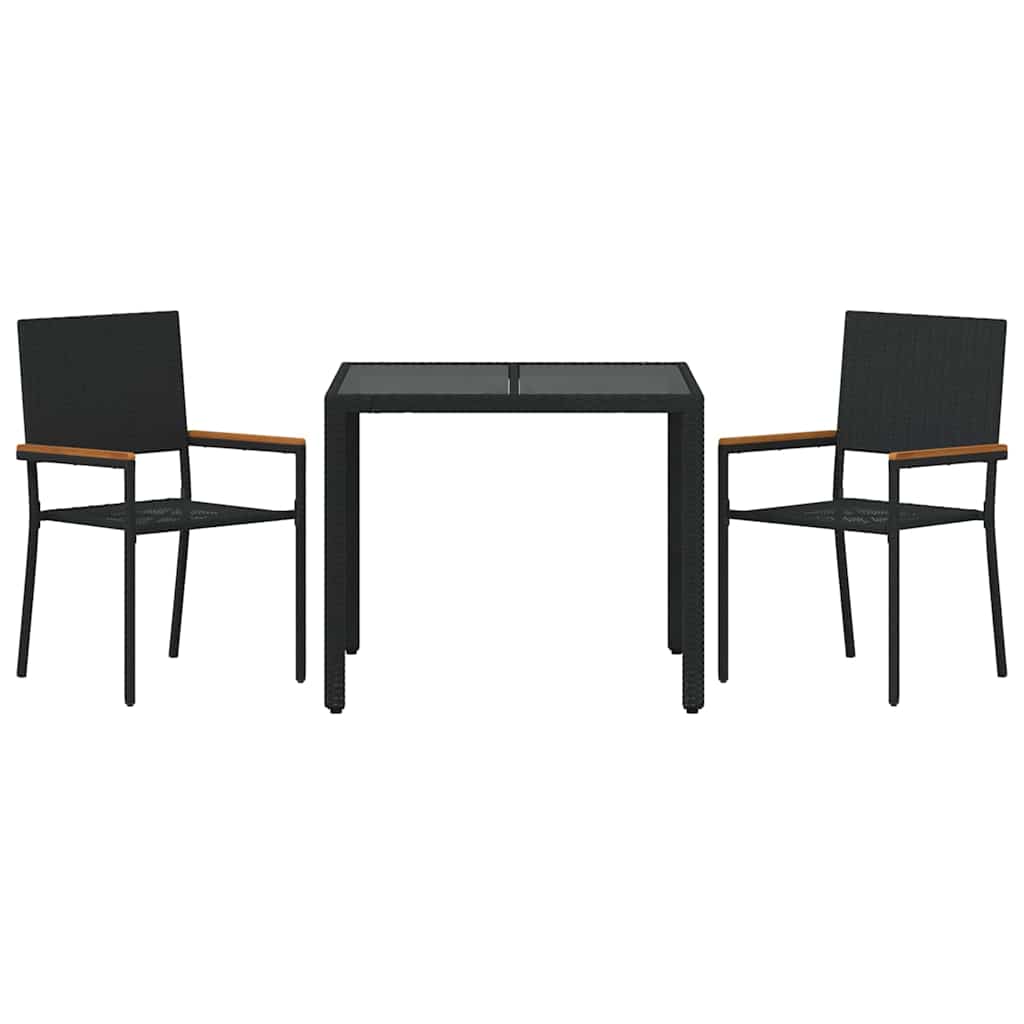 3-teiliges Garten Essset Schwarz Poly-Rattan