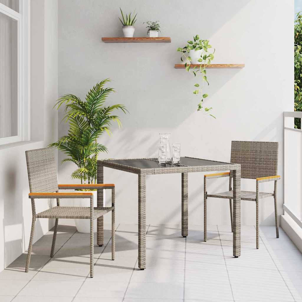 3-teiliges Garten Esstisch-Set Grau Poly-Rattan