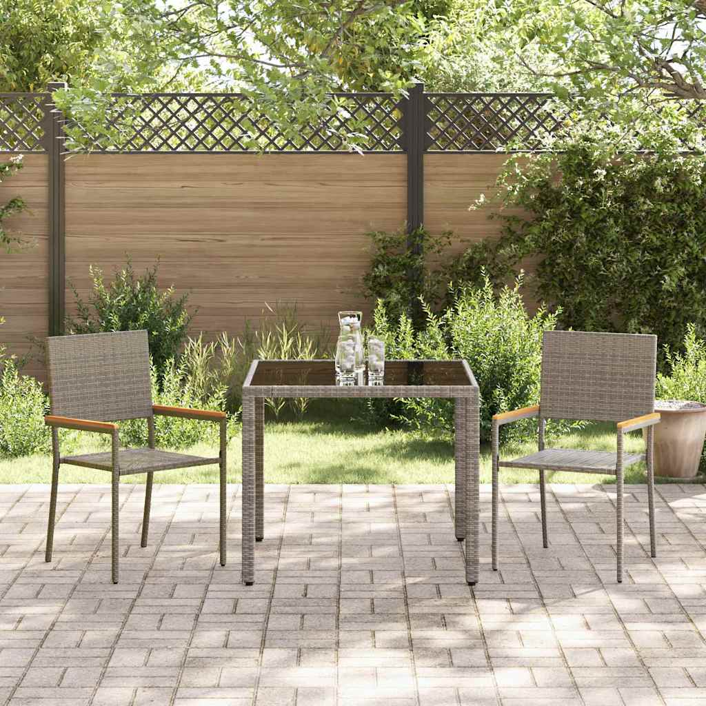 3-teiliges Garten Esstisch-Set Grau Poly-Rattan