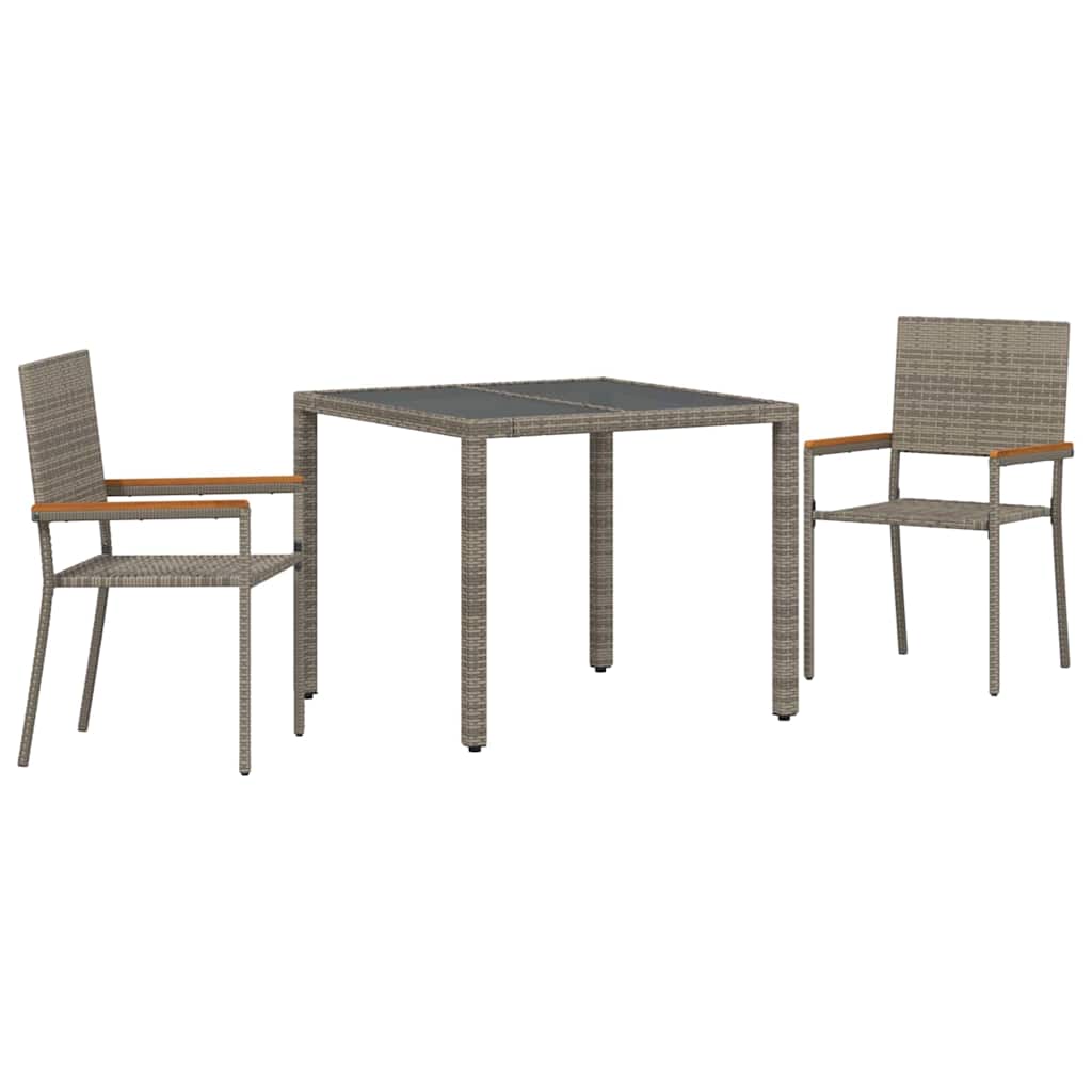 3-teiliges Garten Esstisch-Set Grau Poly-Rattan