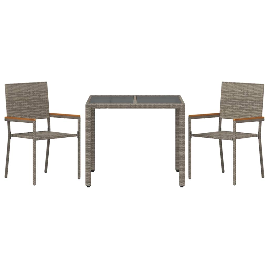 3-teiliges Garten Esstisch-Set Grau Poly-Rattan