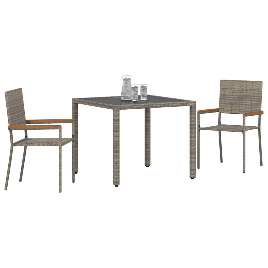 3-teiliges Garten Esstisch-Set Grau Poly-Rattan