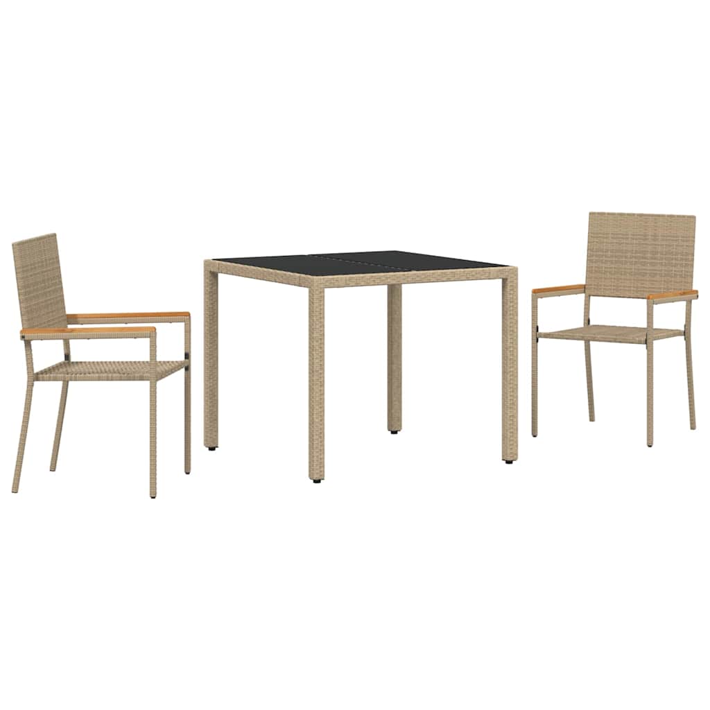 3-teiliges Garten Essgruppe Beige Poly Rattan