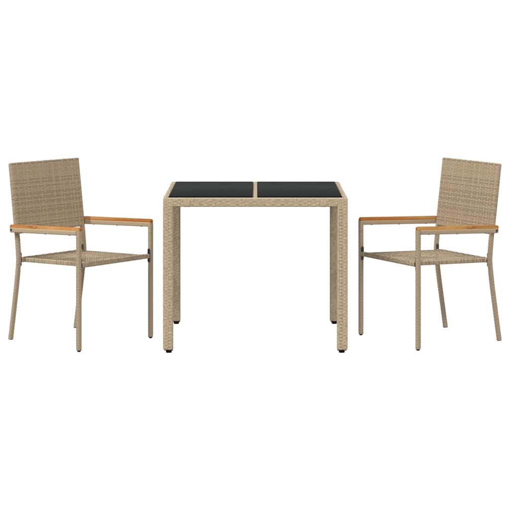 3-teiliges Garten Essgruppe Beige Poly Rattan