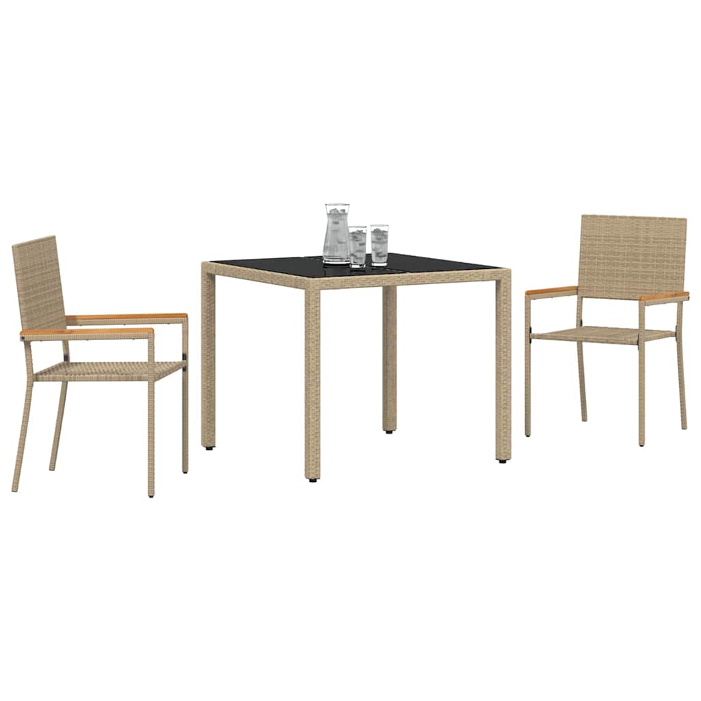 3-teiliges Garten Essgruppe Beige Poly Rattan