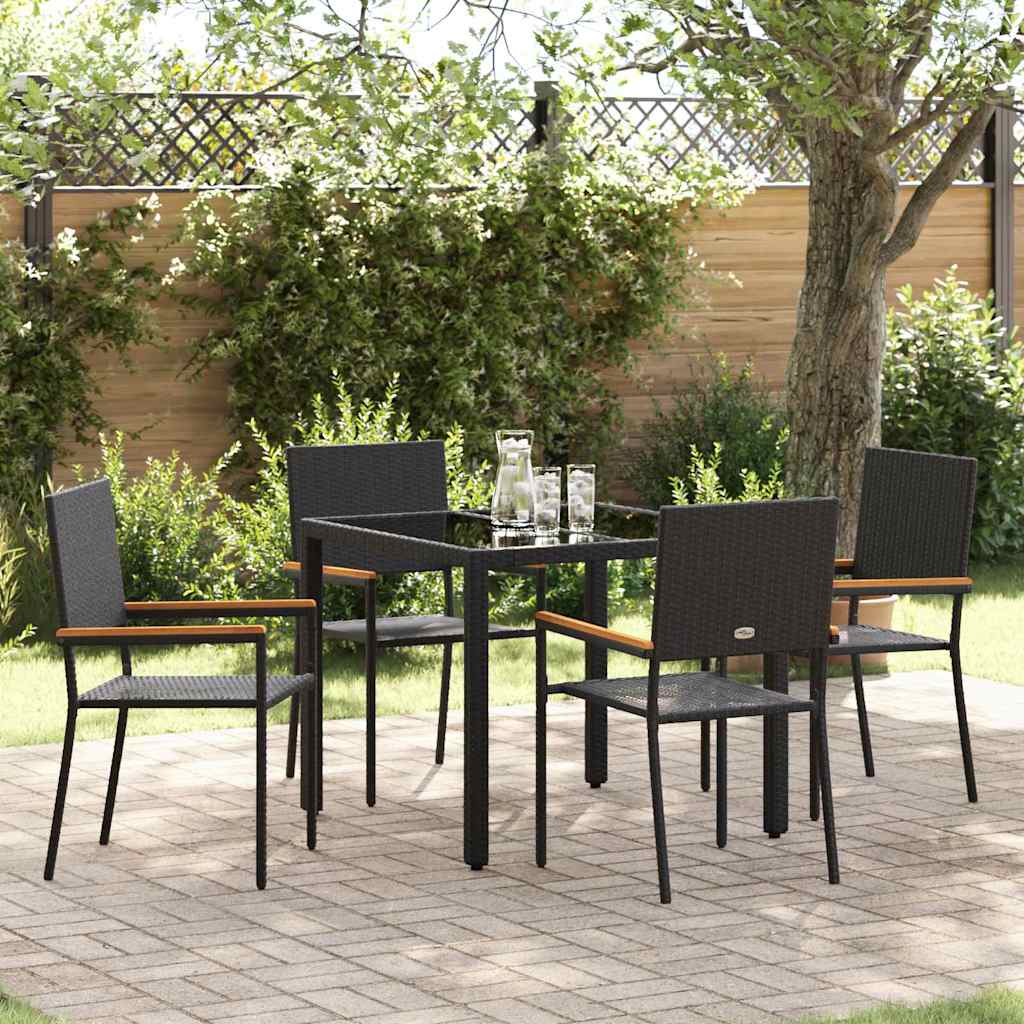 5-teiliges Garten Esszimmer Set Schwarz Poly Rattan