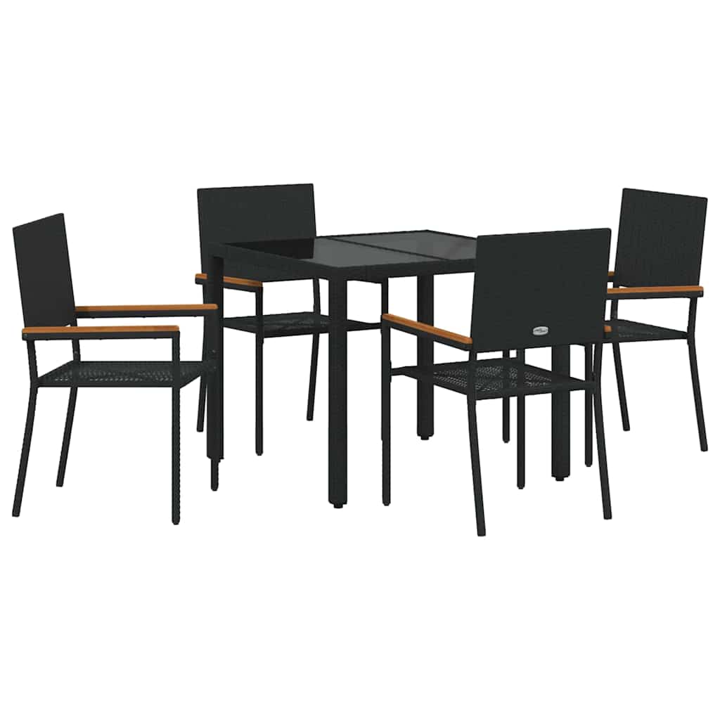 5-teiliges Garten Esszimmer Set Schwarz Poly Rattan
