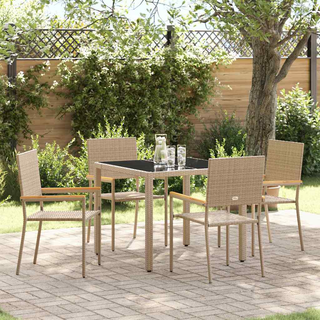 5-teiliges Garten Esstisch Set Beige Poly Rattan