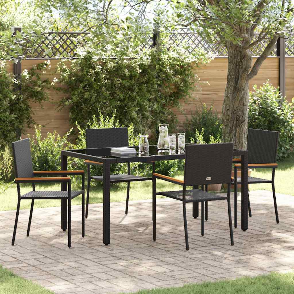 5-teiliges Garten Esszimmer Set Schwarz Poly-Rattan