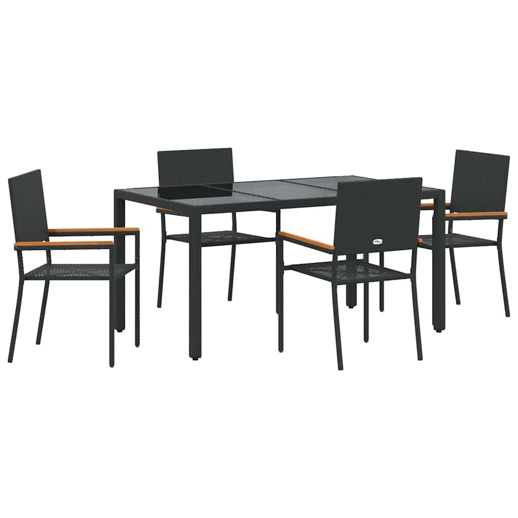 5-teiliges Garten Esszimmer Set Schwarz Poly-Rattan