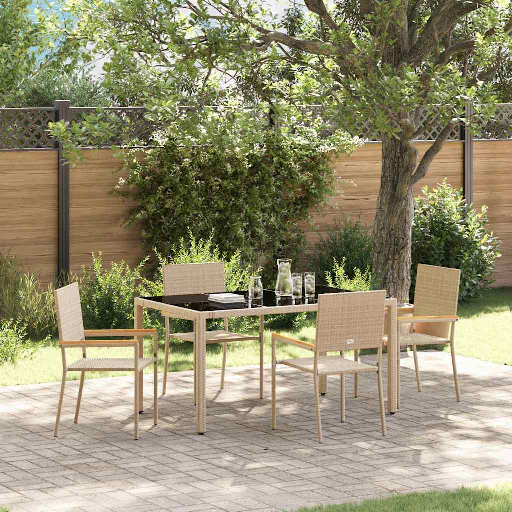5-teiliges Garten Esszimmerset Beiger Poly Rattan