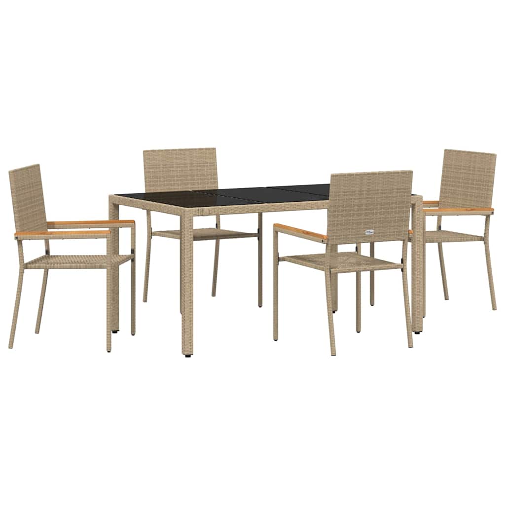 5-teiliges Garten Esszimmerset Beiger Poly Rattan