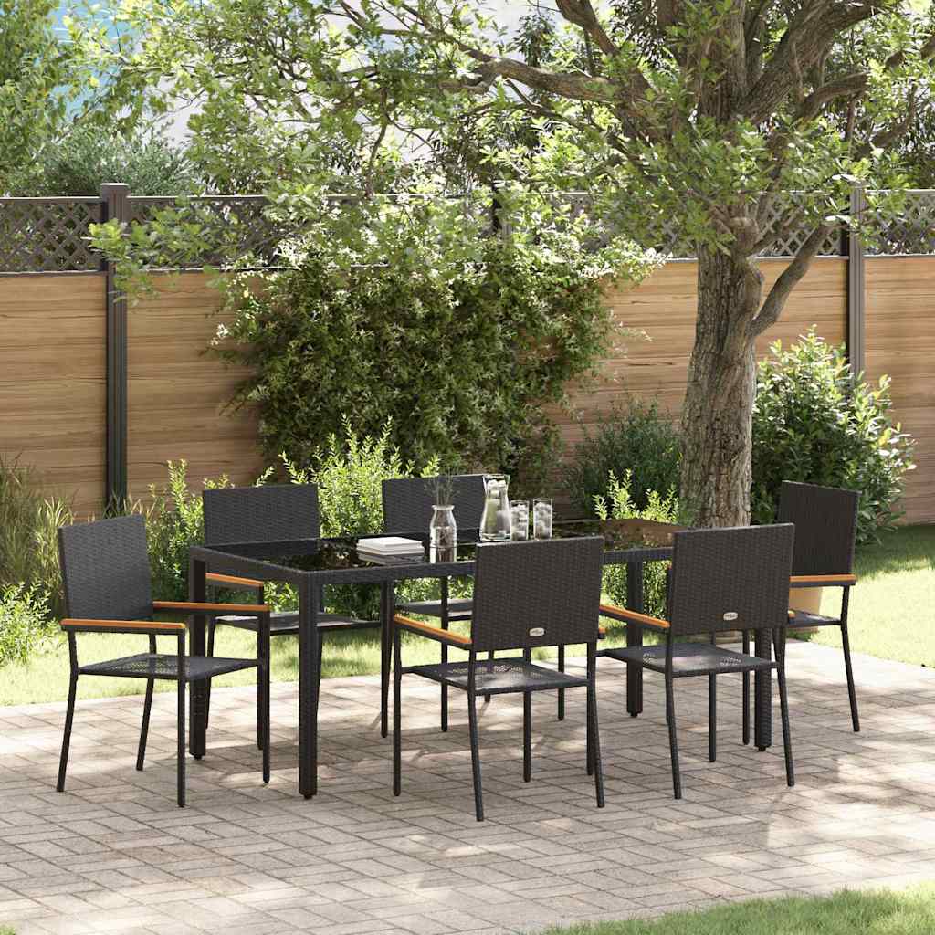 7-teiliges Garten-Esszimmer Set Schwarzes Poly-Rattan