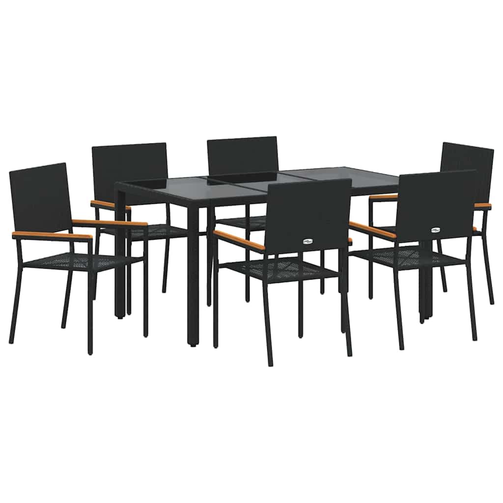 7-teiliges Garten-Esszimmer Set Schwarzes Poly-Rattan