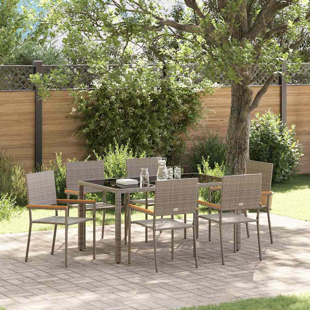 7-teiliges Garten Esszimmer Set Grau Poly Rattan