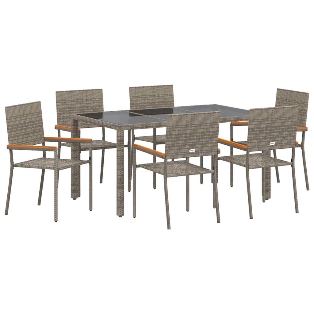 7-teiliges Garten Esszimmer Set Grau Poly Rattan