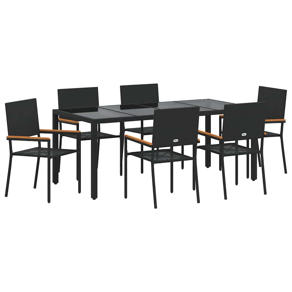 7-teiliges Garten Esstischset Schwarz Poly-Rattan