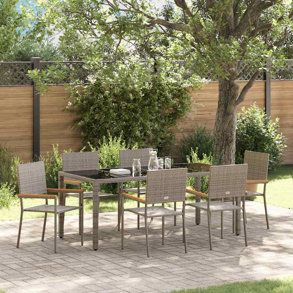 7-teilige Garten Essgruppe Grau Poly Rattan