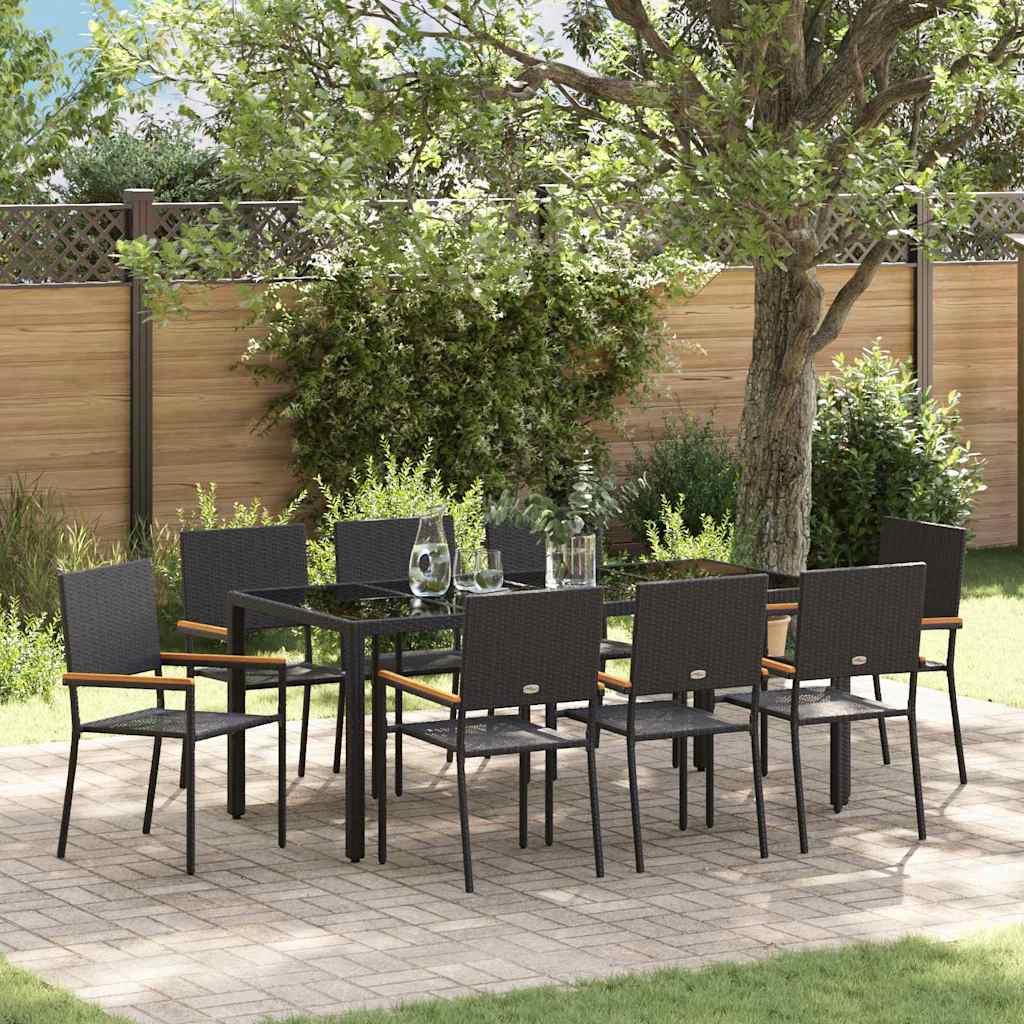 9-teiliges Garten Essset Schwarzes Poly Rattan