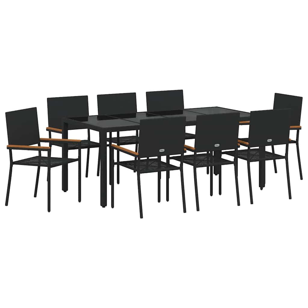 9-teiliges Garten Essset Schwarzes Poly Rattan