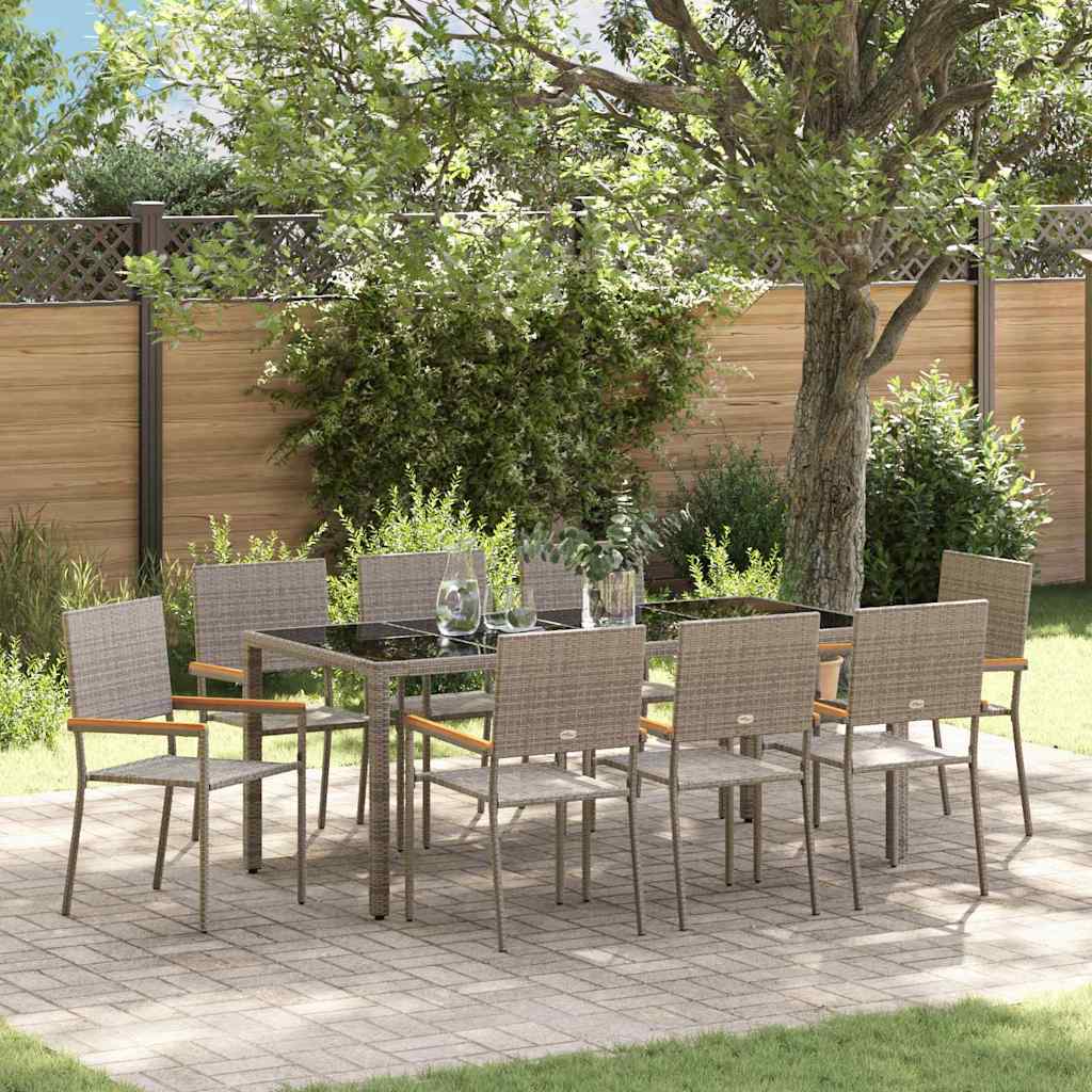 9-teiliges Garten Essset Grau Poly Rattan