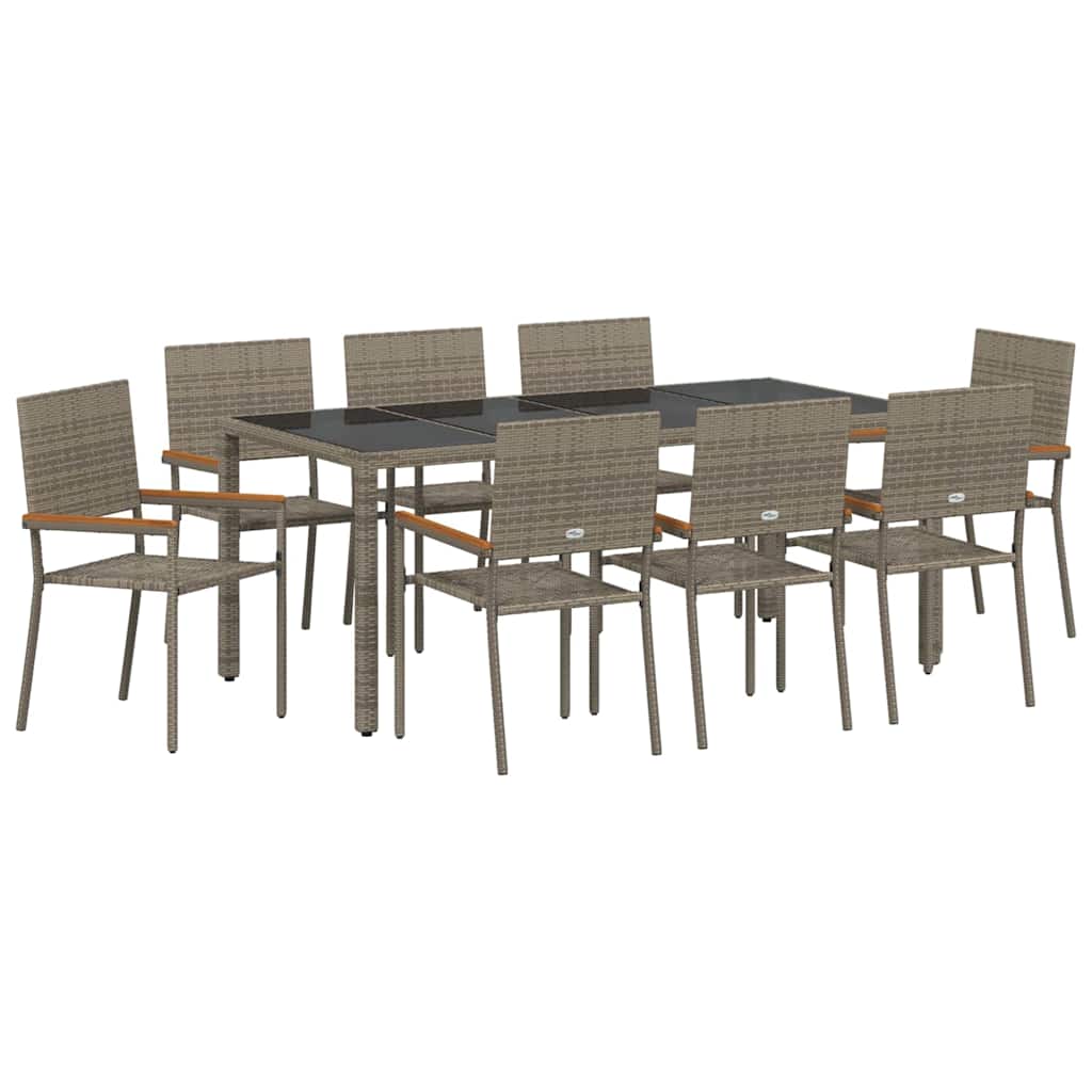 9-teiliges Garten Essset Grau Poly Rattan