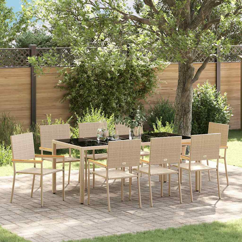 9-teilige Garten Essgruppe Beige Poly Rattan