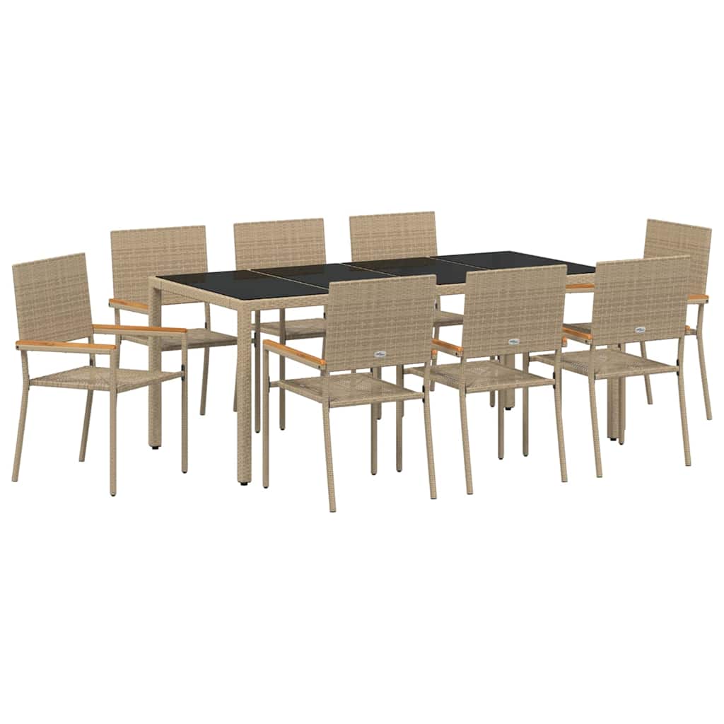 9-teilige Garten Essgruppe Beige Poly Rattan