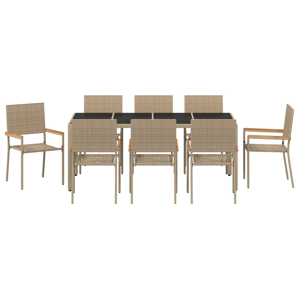 9-teilige Garten Essgruppe Beige Poly Rattan