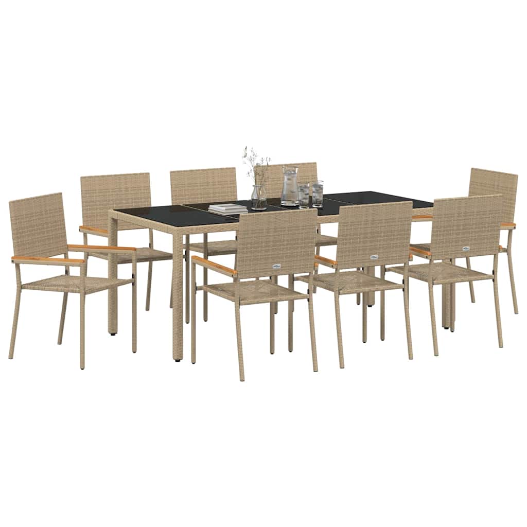 9-teilige Garten Essgruppe Beige Poly Rattan