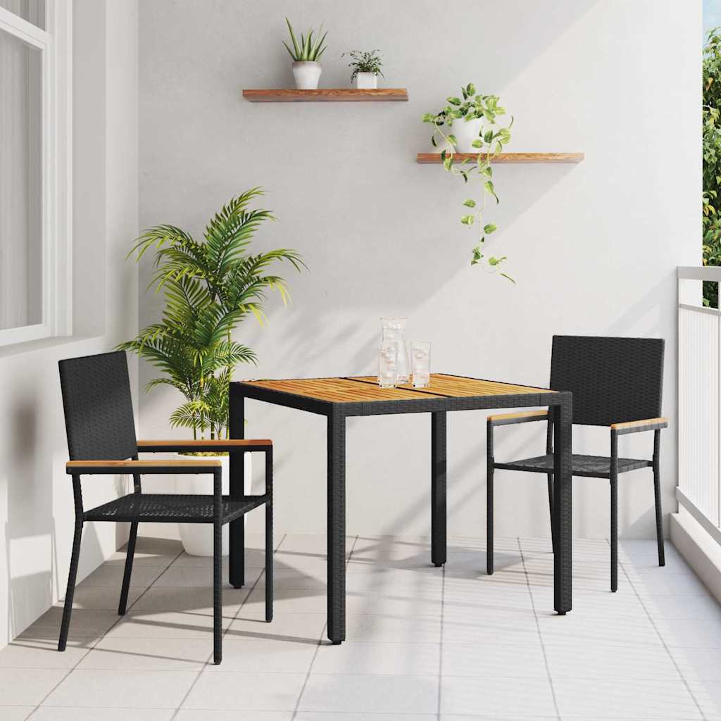 3-teiliges Garten Essset Schwarzes Poly-Rattan