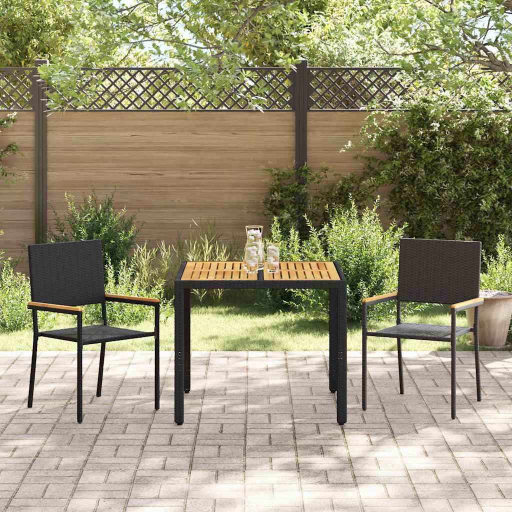 3-teiliges Garten Essset Schwarzes Poly-Rattan