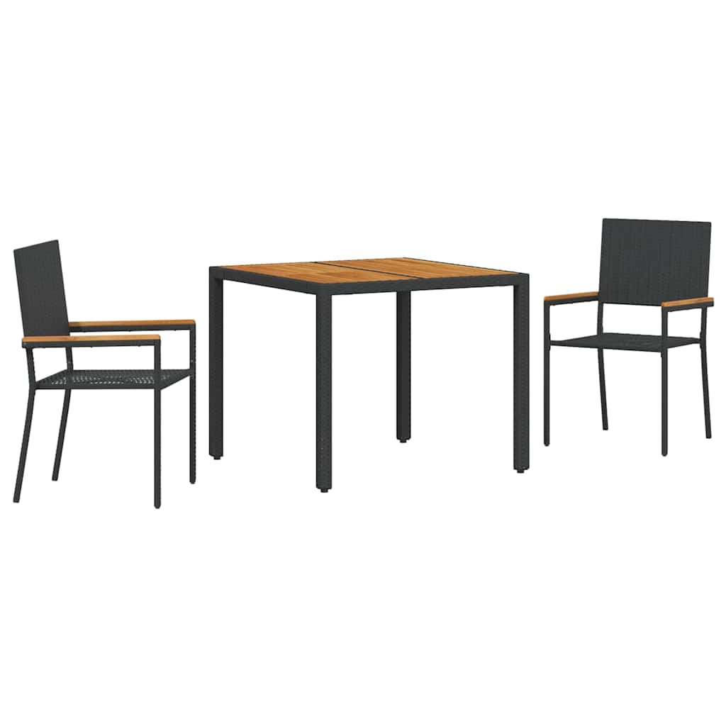 3-teiliges Garten Essset Schwarzes Poly-Rattan