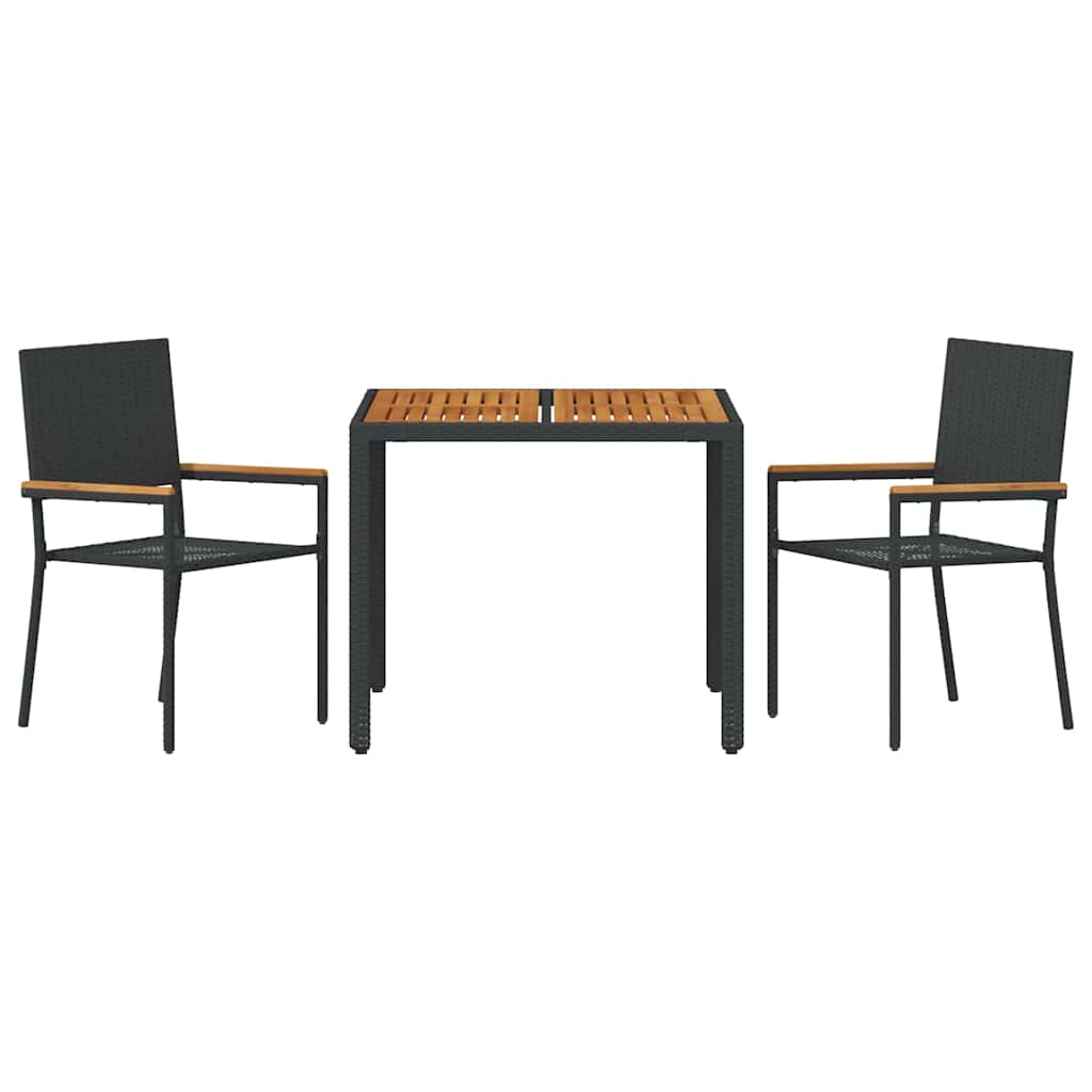 3-teiliges Garten Essset Schwarzes Poly-Rattan