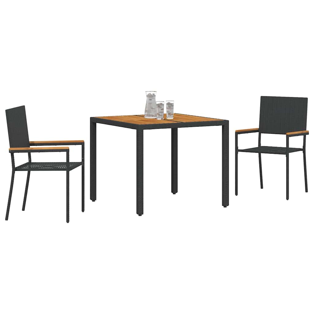 3-teiliges Garten Essset Schwarzes Poly-Rattan