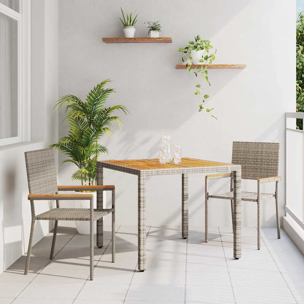 3-teilige Garten Essgruppe Graues Poly Rattan