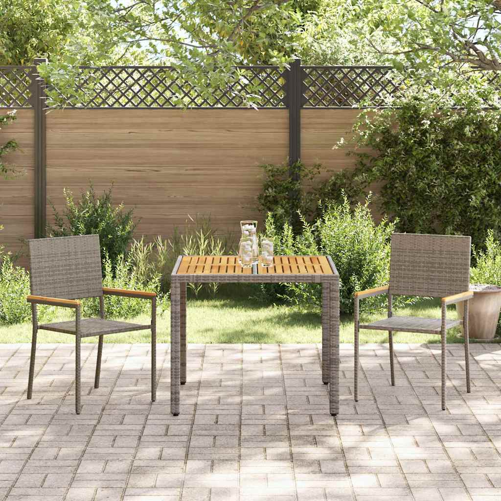 3-teilige Garten Essgruppe Graues Poly Rattan