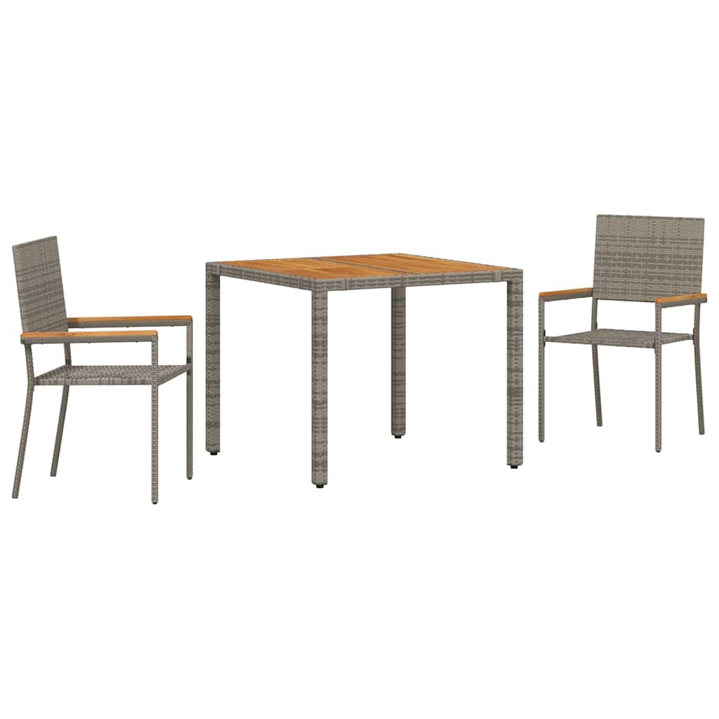 3-teilige Garten Essgruppe Graues Poly Rattan