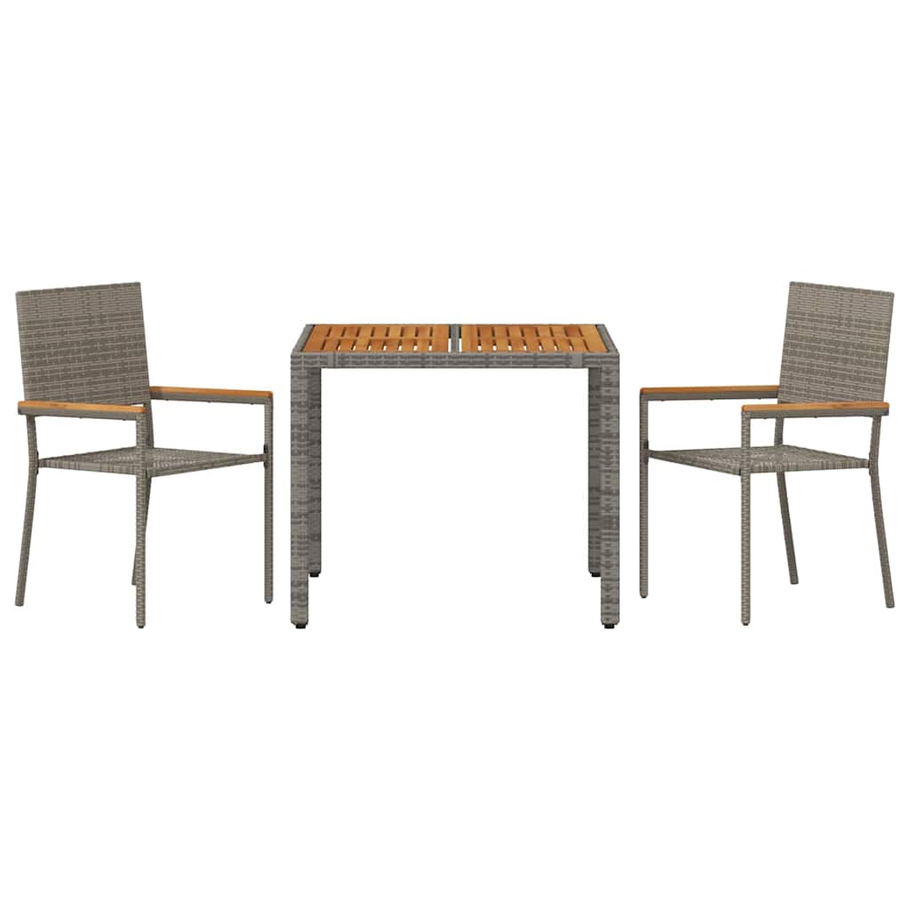 3-teilige Garten Essgruppe Graues Poly Rattan