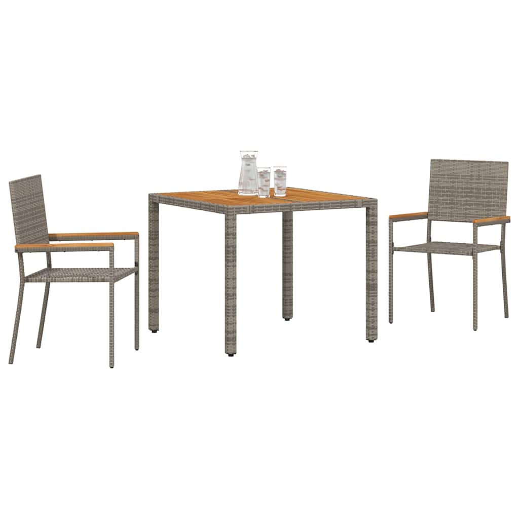 3-teilige Garten Essgruppe Graues Poly Rattan