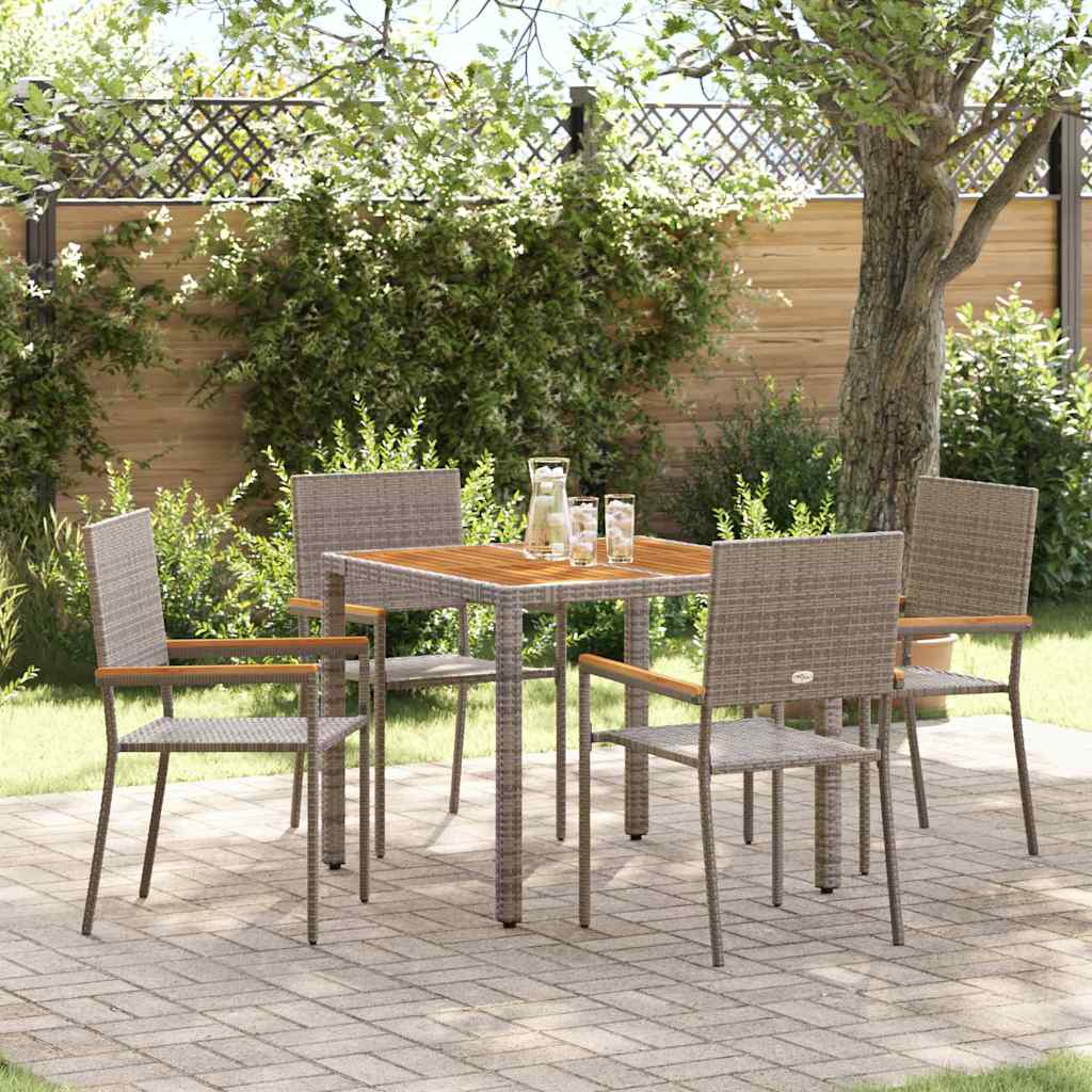 5-teiliges Garten Esszimmer Set Grau Poly Rattan
