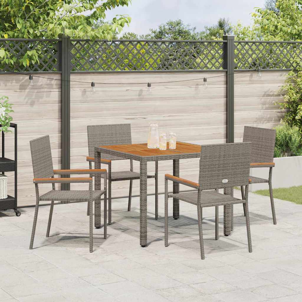 5-teiliges Garten Esszimmer Set Grau Poly Rattan