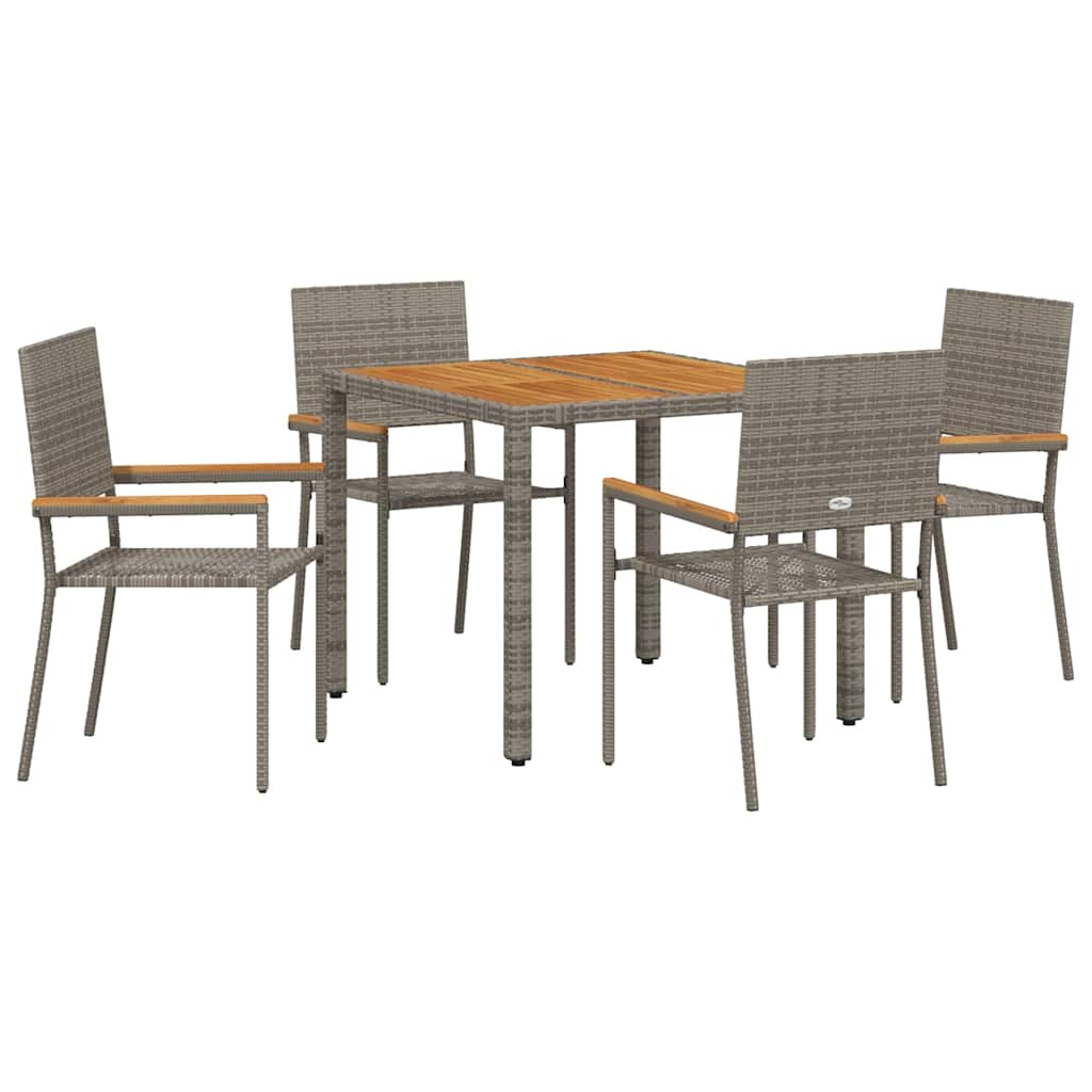5-teiliges Garten Esszimmer Set Grau Poly Rattan