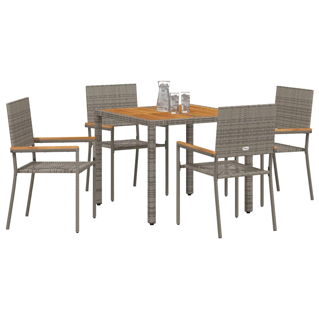 5-teiliges Garten Esszimmer Set Grau Poly Rattan